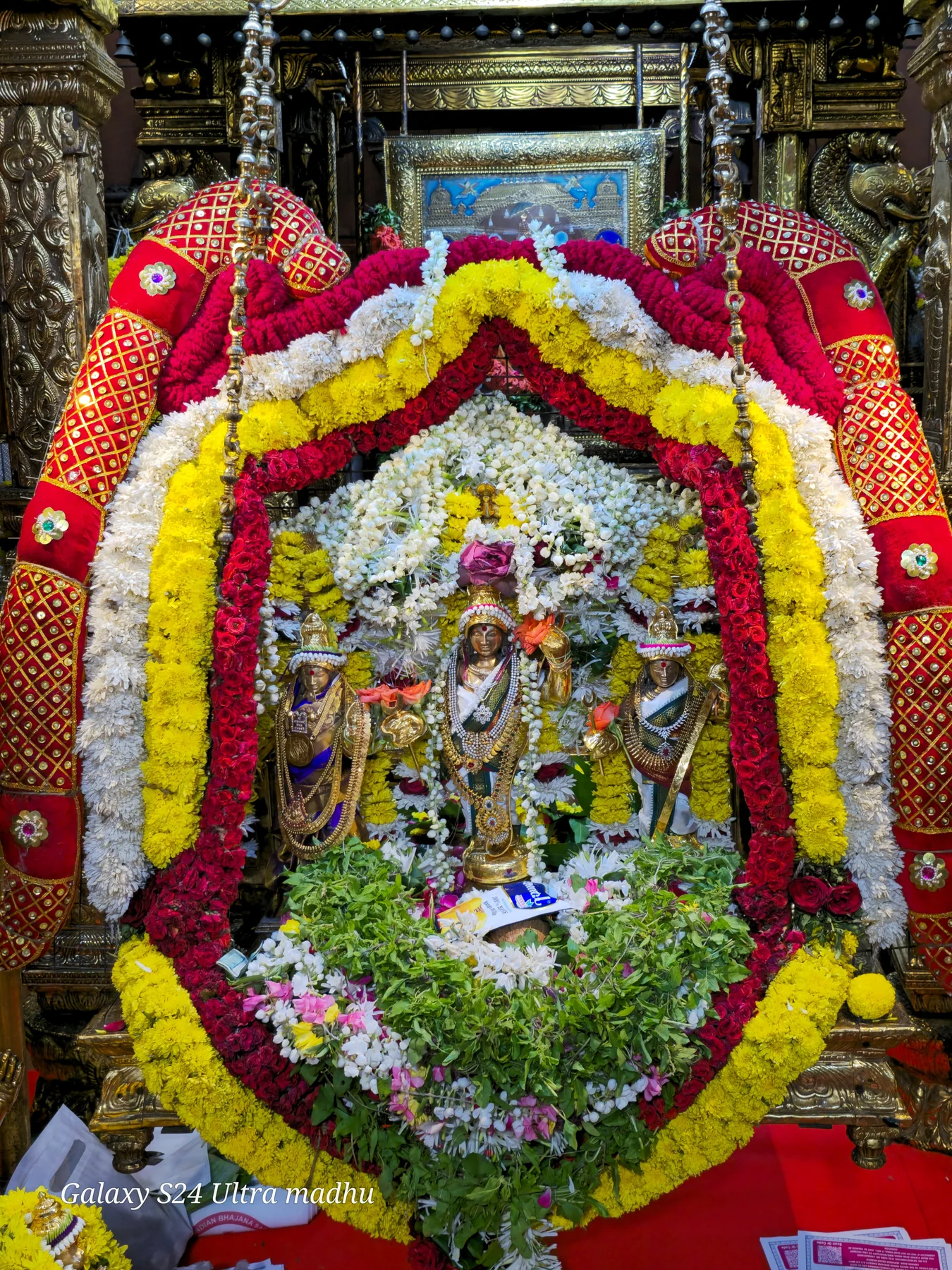 Red, yellow and white floral arrangement for Rama Navami 2025